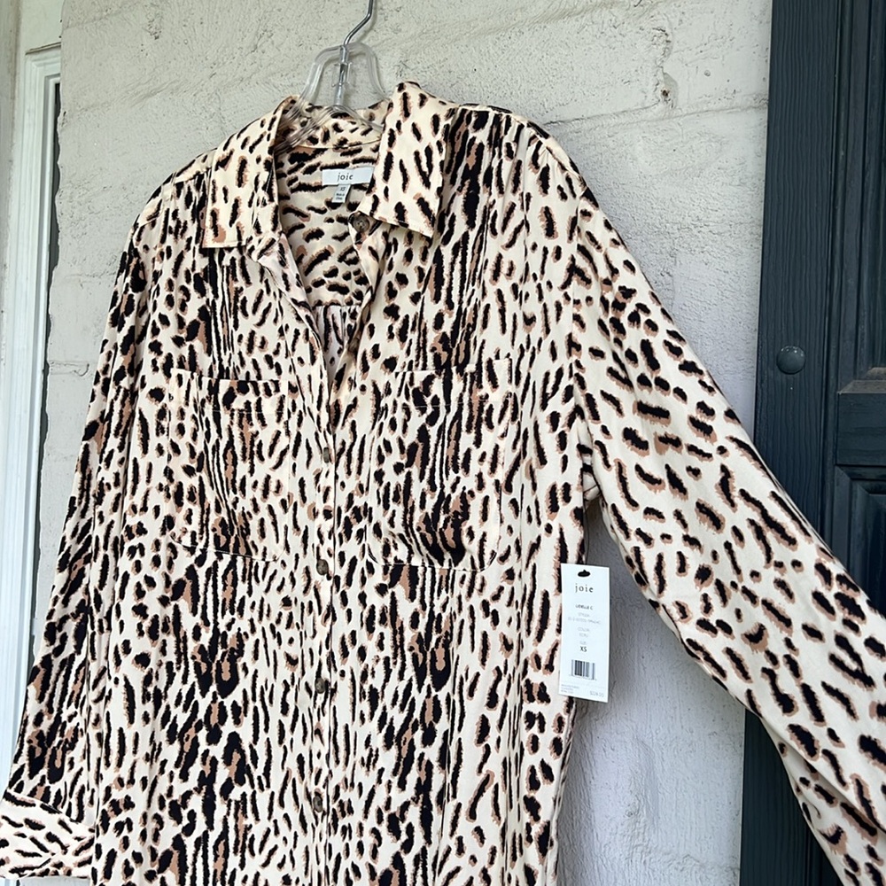 NWT Joie Lidelle C Ecru Leopard Print Button Front Blouse Size XS - Picture 6 of 13